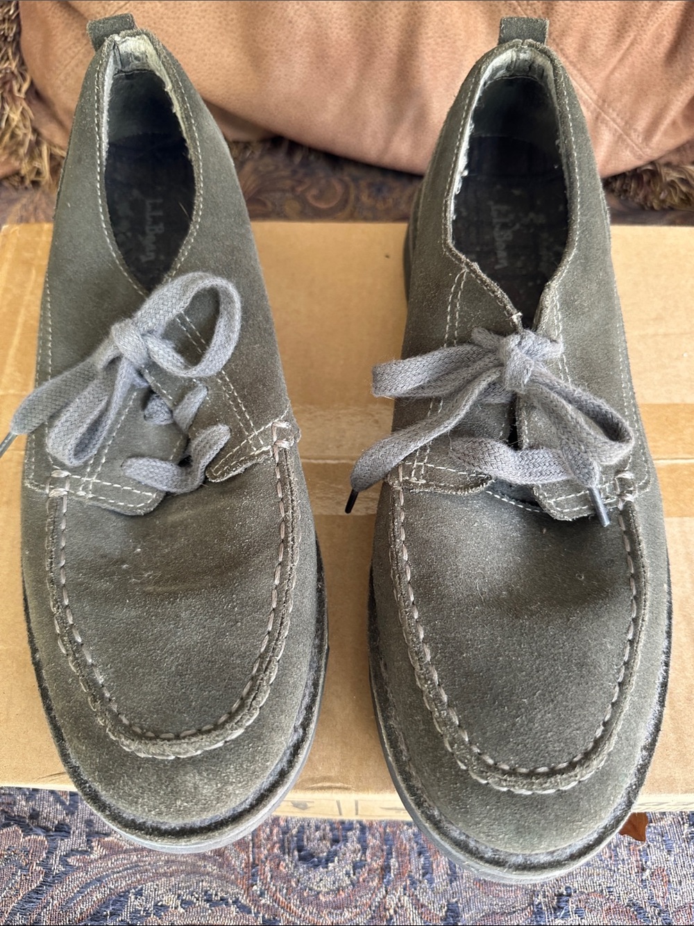 L.L. Bean Olive Suede Chukka Boots with Gray Laces